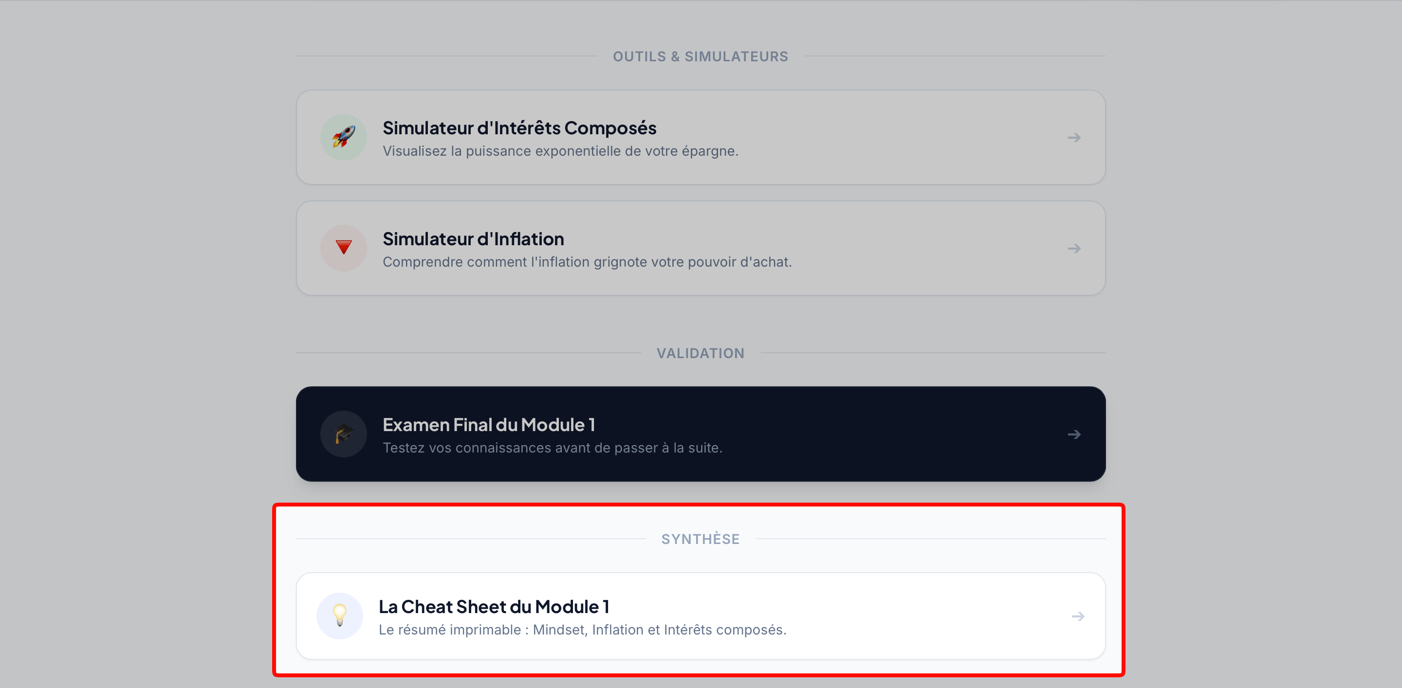 Emplacement de la Cheat Sheet