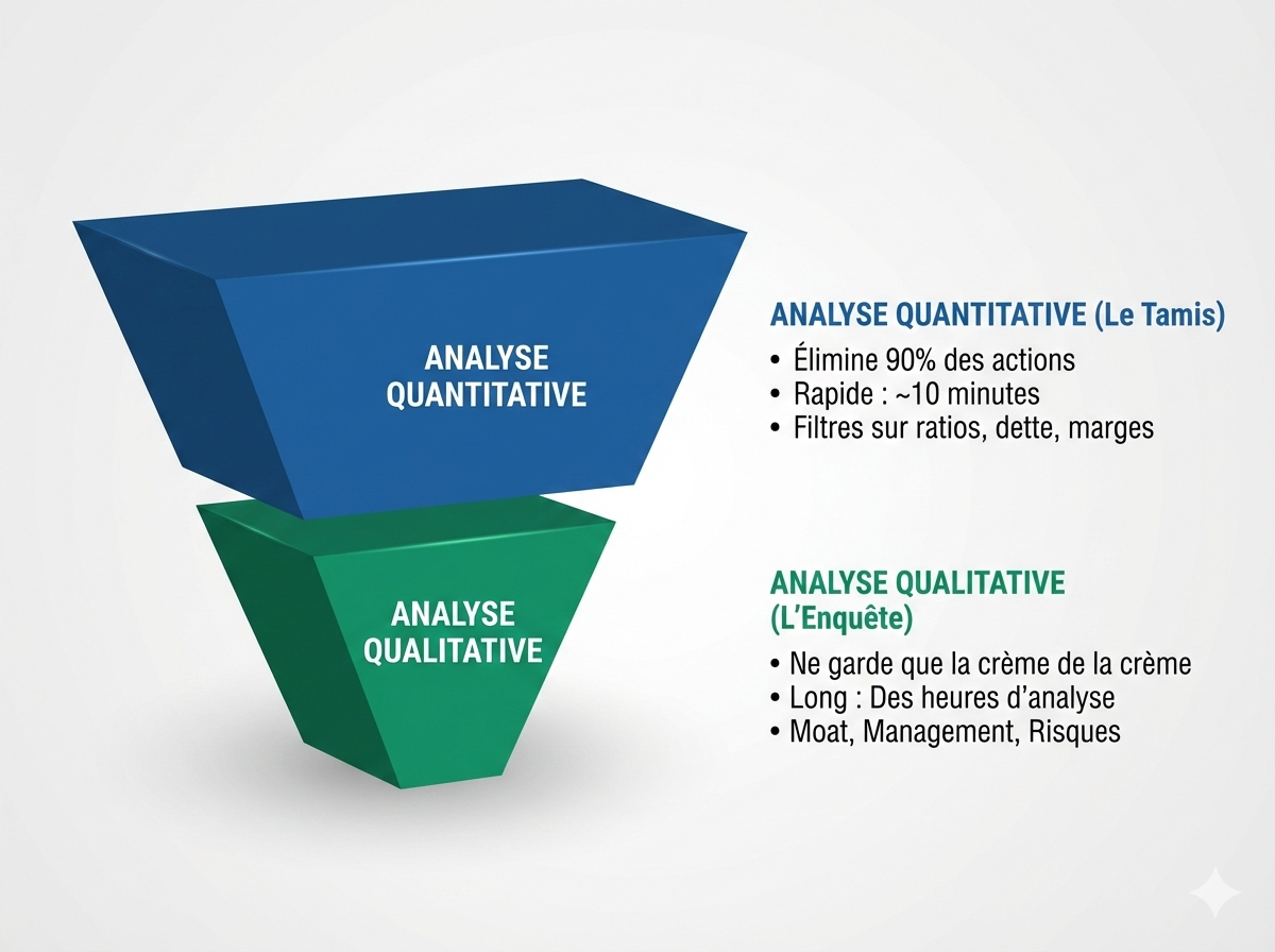 Schéma de l'entonnoir d'analyse : Quantitatif puis Qualitatif